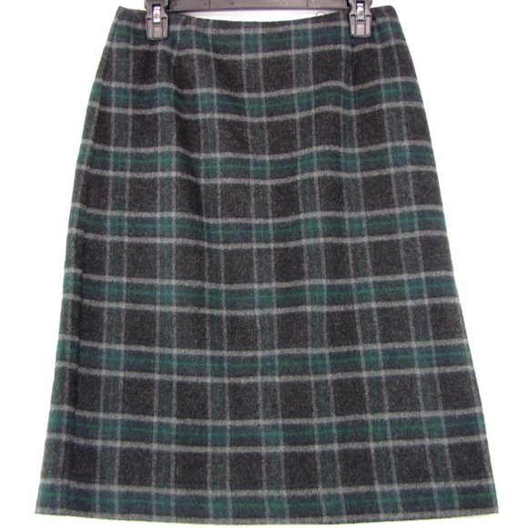 SALE! Plaid Wool Gray Green Midi Knee Skirt - Picture 1 of 2